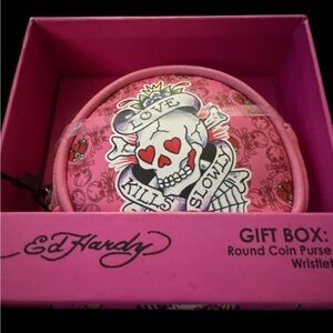 Ed Hardy Pink Tattoo-Graphic Round Coin Purse